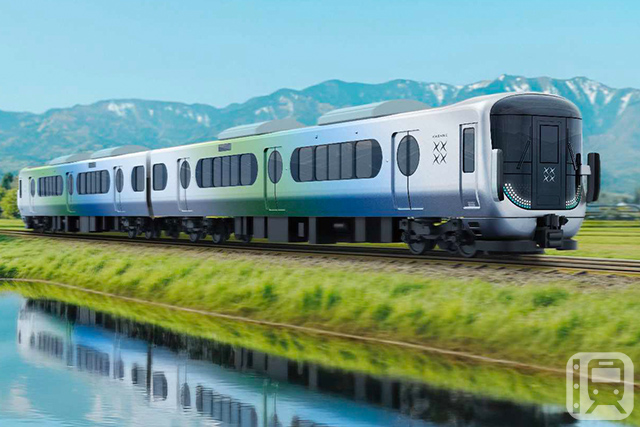 城端線、冰線即將投入使用、並轉移至愛之風富山鐵道的新列車設計（由城端線、冰見線重建協議會提供）