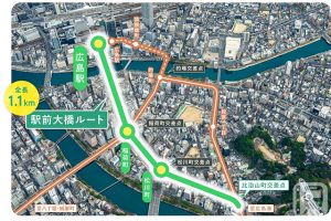 廣島電鐵「站前大橋線」將於2025年8月3日（星期日）開通的位置圖（廣島電鐵提供）